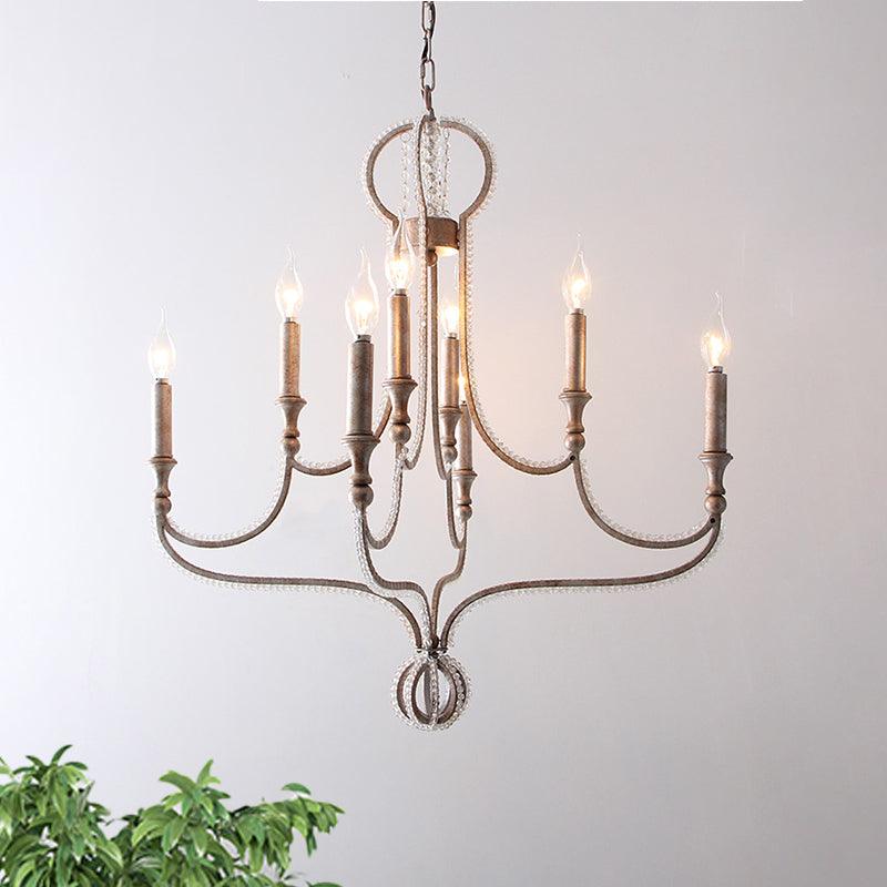 8 Lights Candelabra Chandelier Light Fixture Minimalism Aged Silver Crystal Pendant - Rebooters