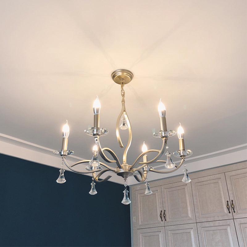 6/8 Lights Chandelier Lighting Fixture Traditional Curvy Crystal Hanging Lamp Kit in Chrome for Living Room - Rebooters