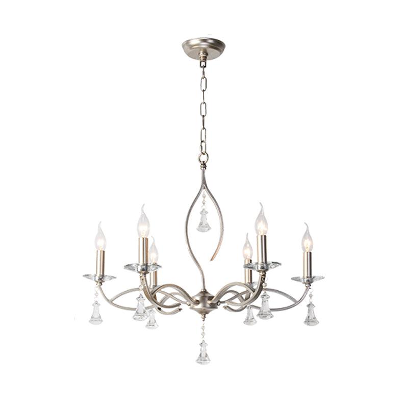 6/8 Lights Chandelier Lighting Fixture Traditional Curvy Crystal Hanging Lamp Kit in Chrome for Living Room - Rebooters