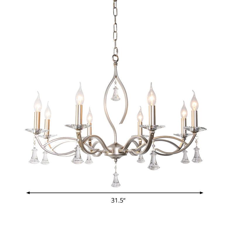 6/8 Lights Chandelier Lighting Fixture Traditional Curvy Crystal Hanging Lamp Kit in Chrome for Living Room - Rebooters
