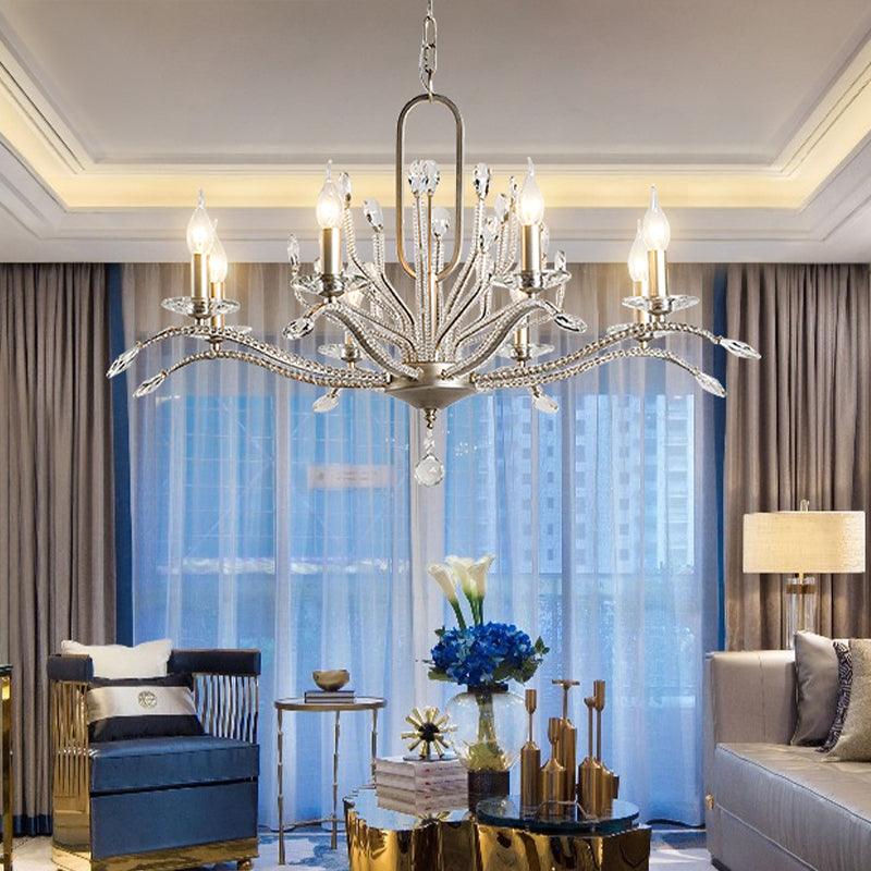 6/8 Lights Crystal Chandelier Lamp Minimalism Silver Candelabra - Rebooters