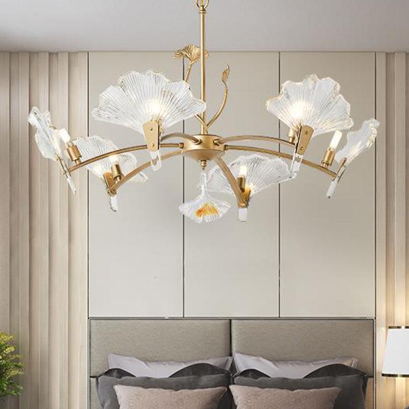 6/8 Lights Leaf-Shaped Ceiling Chandelier Rustic Brass Crystal - Rebooters
