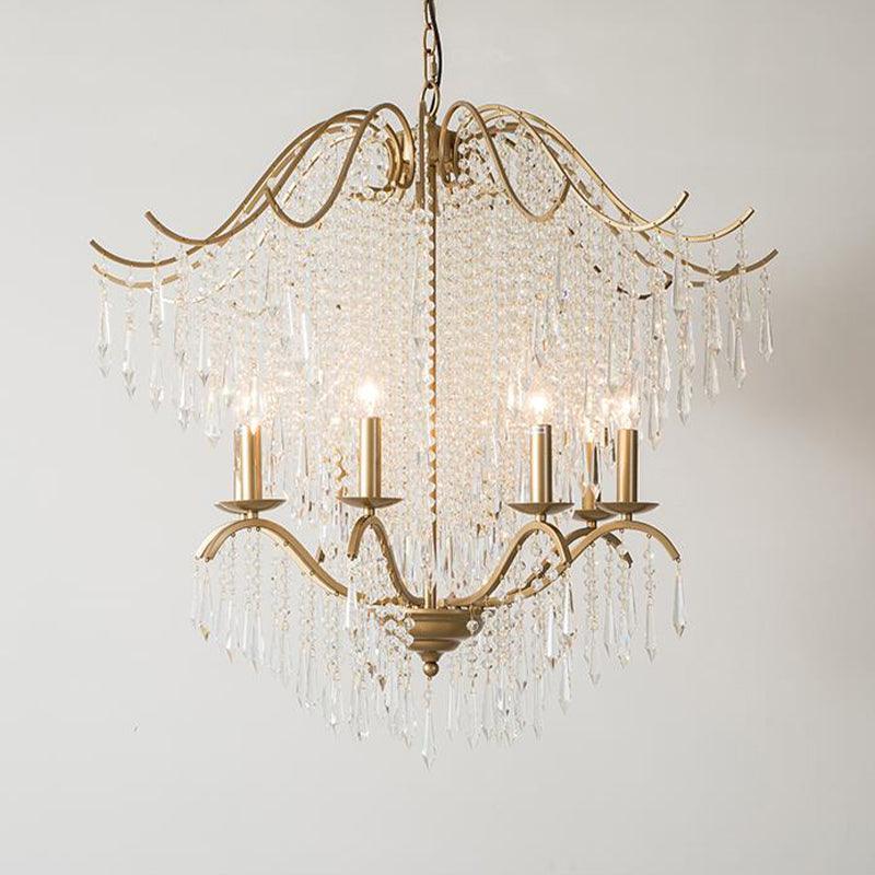 Beaded Living Room Chandelier Lighting Minimalism Crystal Gold 6/8 Lights - Rebooters