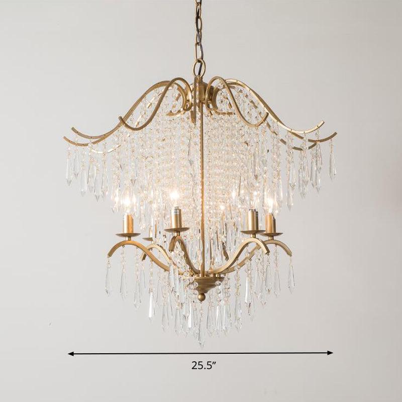 Beaded Living Room Chandelier Lighting Minimalism Crystal Gold 6/8 Lights - Rebooters