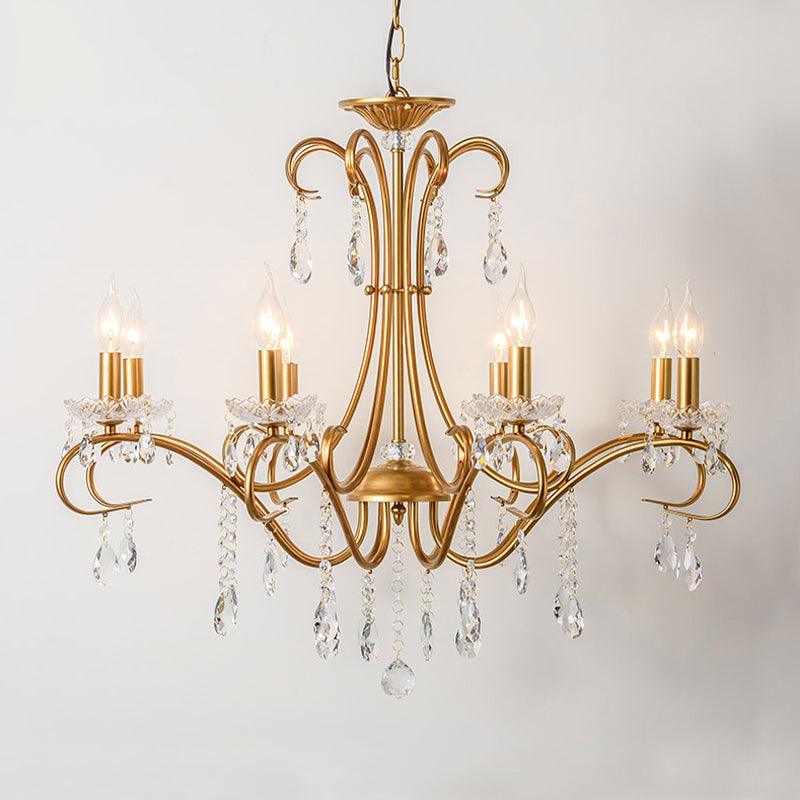 8 Lights Crystal Chandelier Light Countryside Gold Lamp - Rebooters