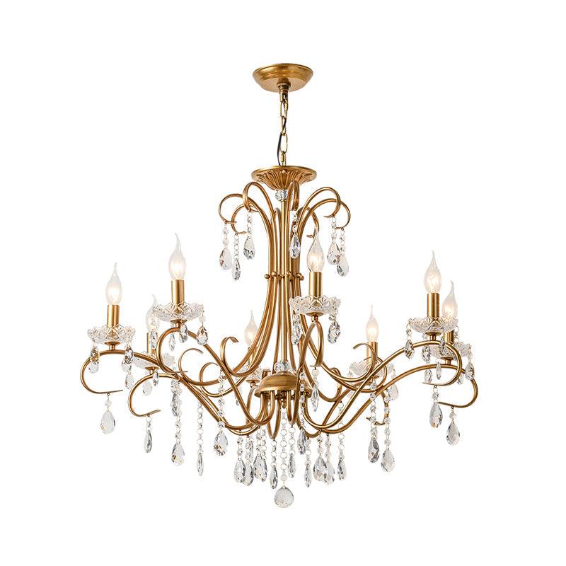 8 Lights Crystal Chandelier Light Countryside Gold Lamp - Rebooters