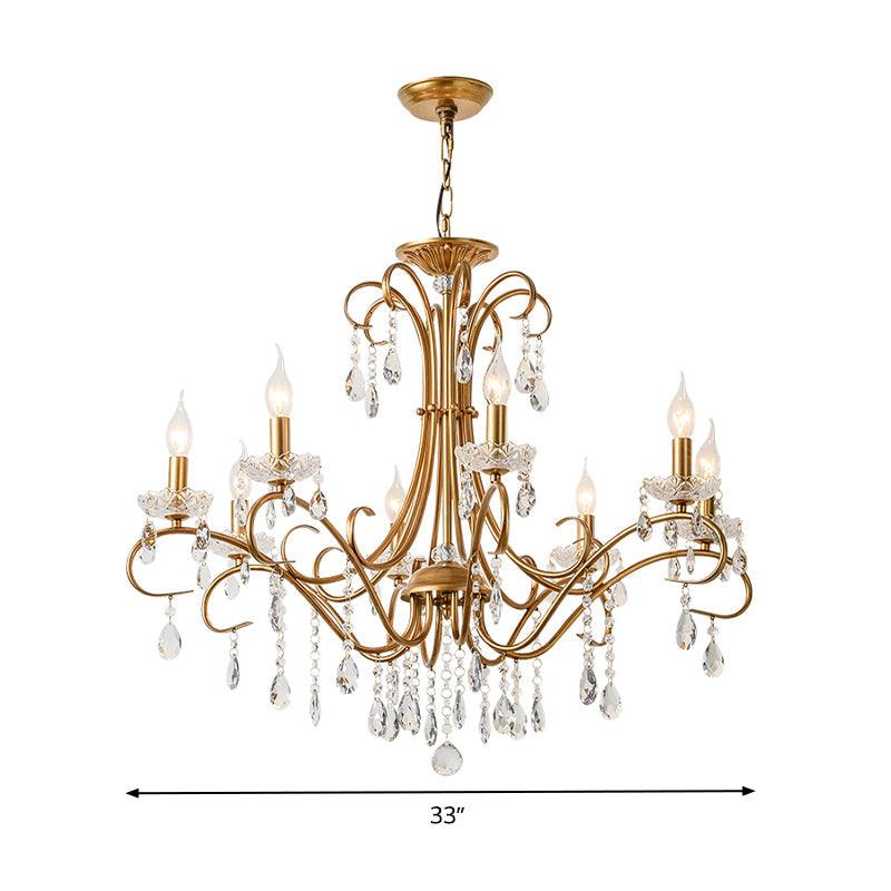 8 Lights Crystal Chandelier Light Countryside Gold Lamp - Rebooters