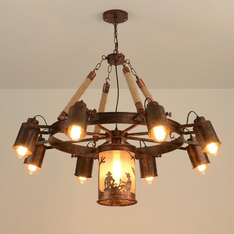 7/9 Lights Wheel Chandelier Antique Rust Metal Pendant Light - Rebooters