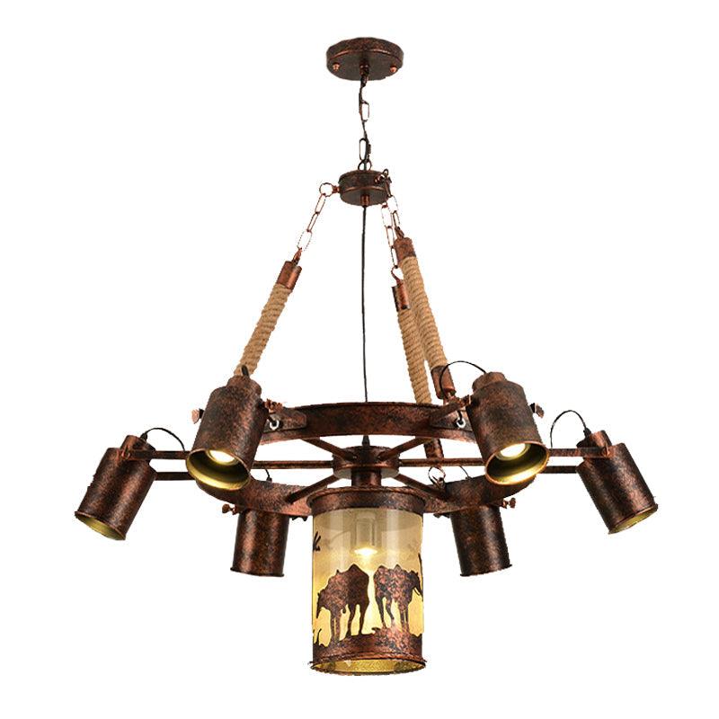 7/9 Lights Wheel Chandelier Antique Rust Metal Pendant Light - Rebooters