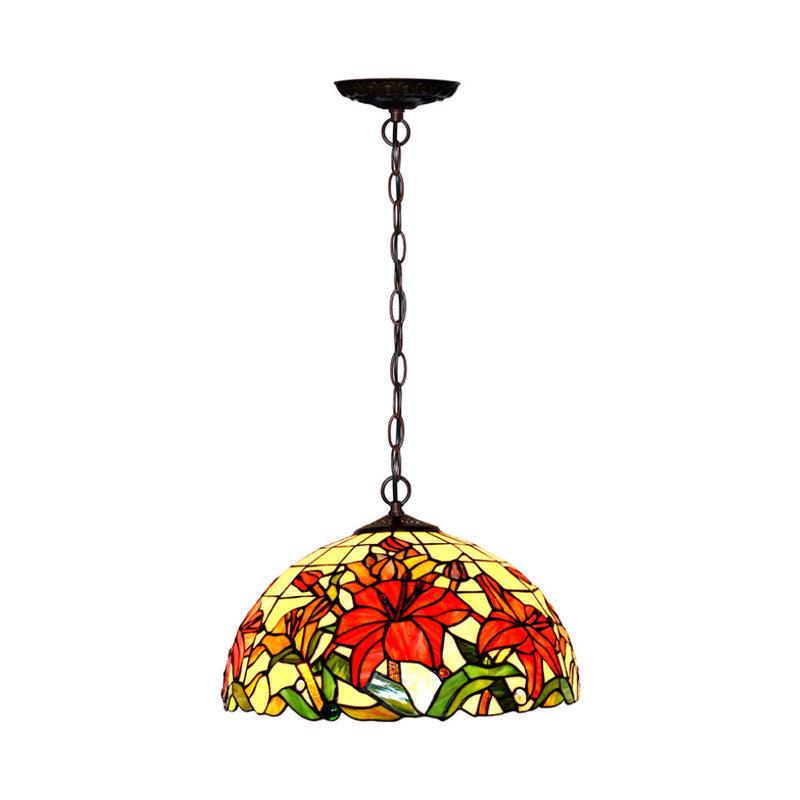 1/2 Lights Chandelier Lamp Mediterranean Floral Red Cut Glass Suspension Pendant Light 12 Inch W - Rebooters