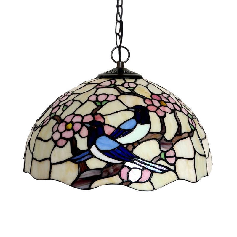 2 Lights Floral Ceiling Chandelier Tiffany-Style Red Pink Stained Glass Lamp for Kitchen - Rebooters