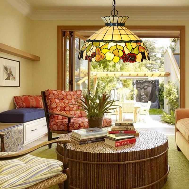 Black 3 Lights Chandelier Baroque Yellow Stained Glass - Rebooters