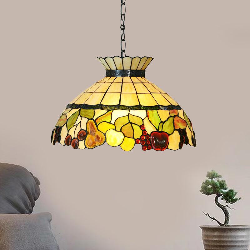 Black 3 Lights Chandelier Baroque Yellow Stained Glass - Rebooters
