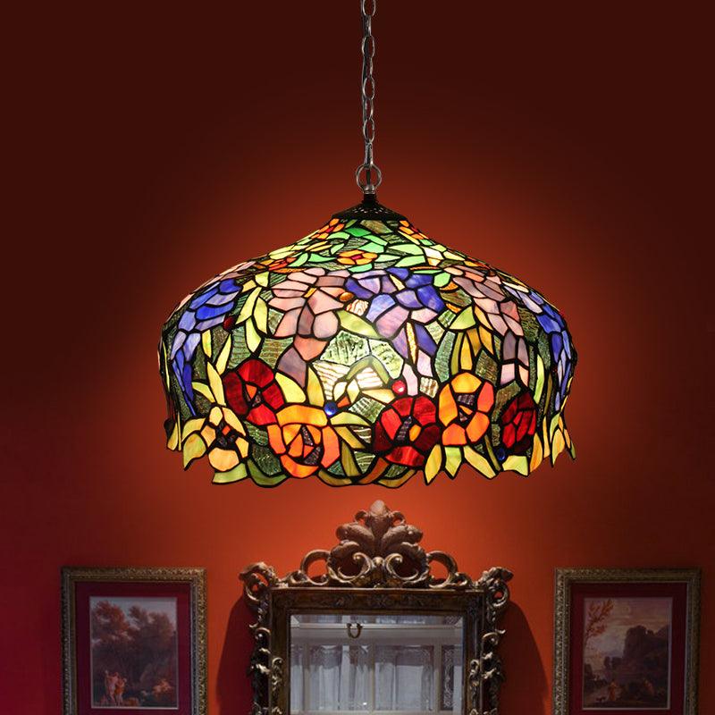 2 Lights Chandelier Mediterranean Blossom Orange Stained Glass Ceiling Lamp - Rebooters
