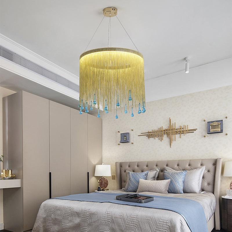 LED Metal Chandelier Light Fixture Countryside Silver Gold Chain - Rebooters