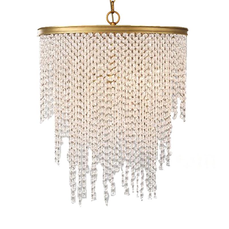 5/6 Lights Waterfall Chandelier Light Rural Brass Crystal Pendant - Rebooters