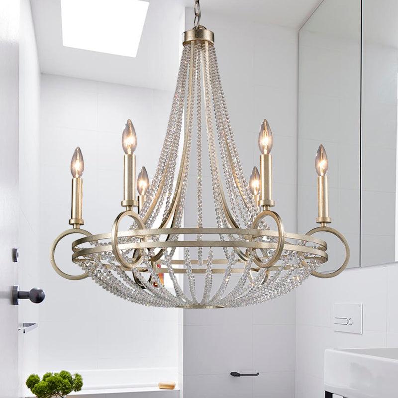 6 Lights Candle-Style Chandelier Traditional Metallic Pendant - Rebooters