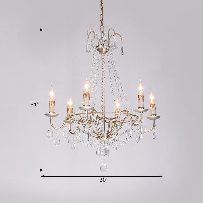 6 Lights Crystal Chandelier Light Fixture Simple Silver Candelabra Ceiling Lamp - Rebooters