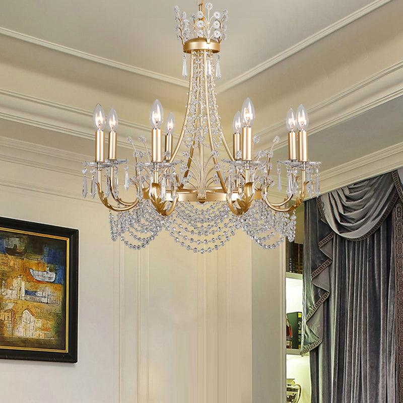 8 Lights Swooping Arm Chandelier Light Gold Crystal Pendant - Rebooters