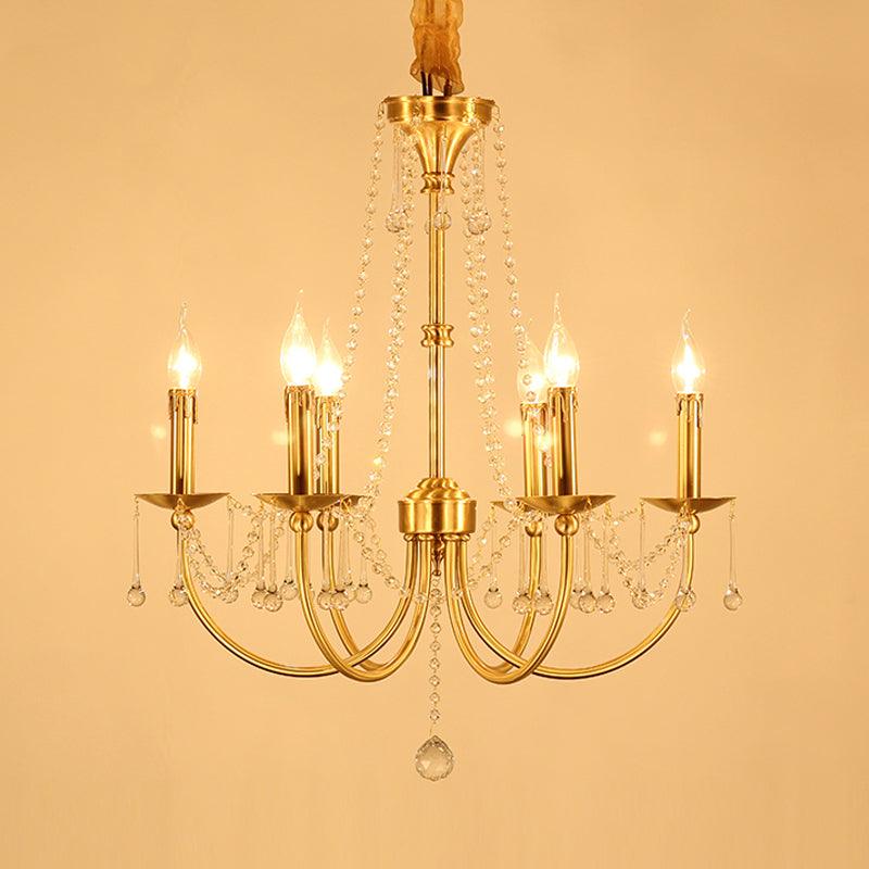 6 Lights Chandelier Lighting Traditional Curvy Arm Crystal Ceiling Pendant Light in Gold - Rebooters