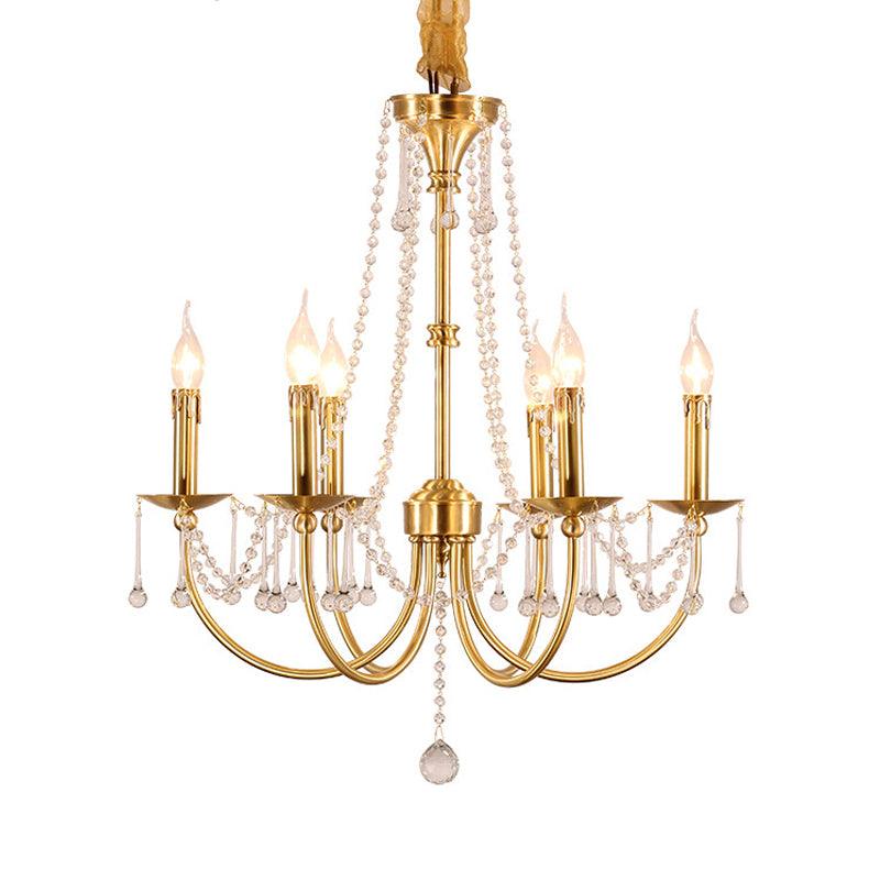 6 Lights Chandelier Lighting Traditional Curvy Arm Crystal Ceiling Pendant Light in Gold - Rebooters