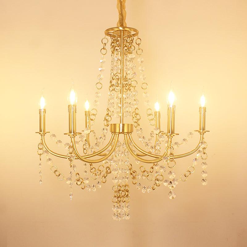 6 Lights Crystal Chandelier Lighting Fixture Minimalism Gold Candelabra Bedroom Ceiling Lamp - Rebooters