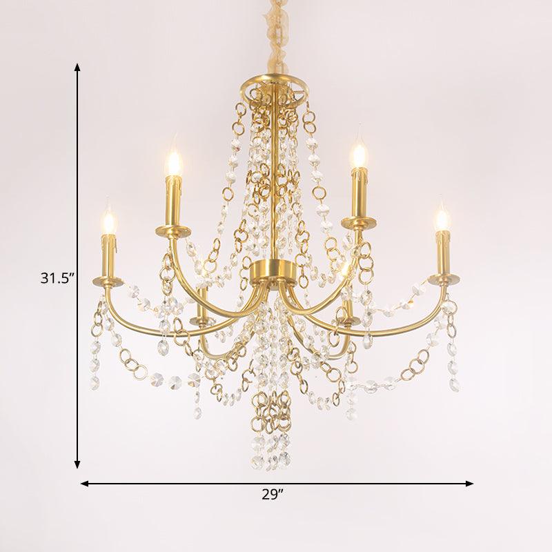 6 Lights Crystal Chandelier Lighting Fixture Minimalism Gold Candelabra Bedroom Ceiling Lamp - Rebooters