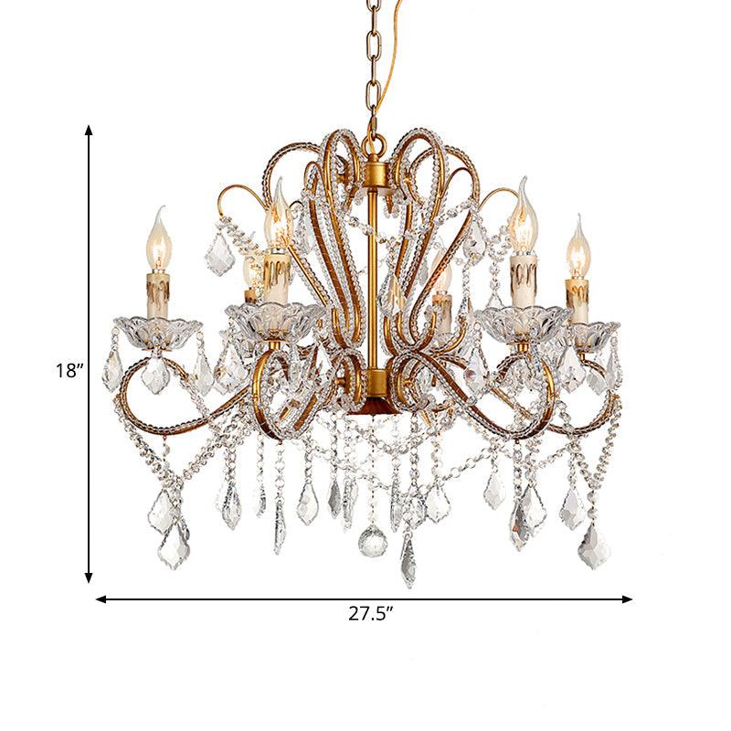 6/8 Lights Curving Chandelier Lighting Rural Style Brass Crystal Ceiling Light - Rebooters