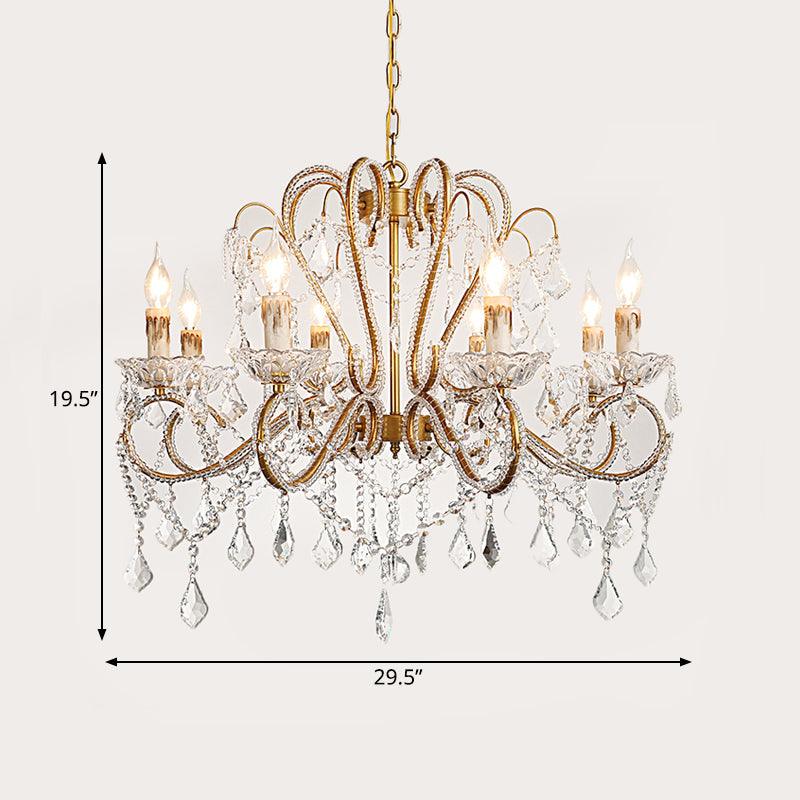 6/8 Lights Curving Chandelier Lighting Rural Style Brass Crystal Ceiling Light - Rebooters