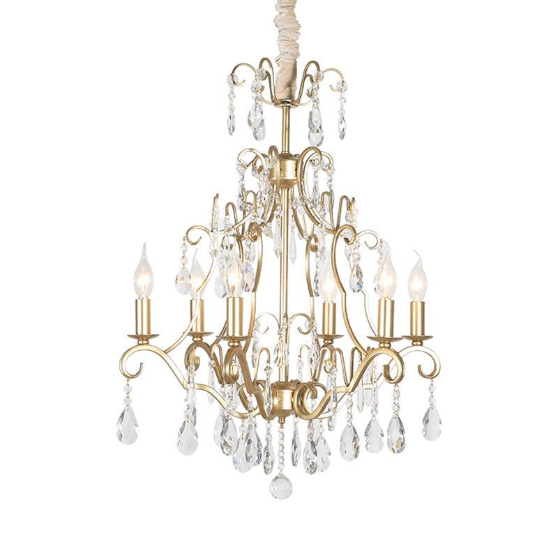 6 Lights Chandelier Lamp Lodge Curvy Arm Crystal Pendant Light Fixture in Gold - Rebooters