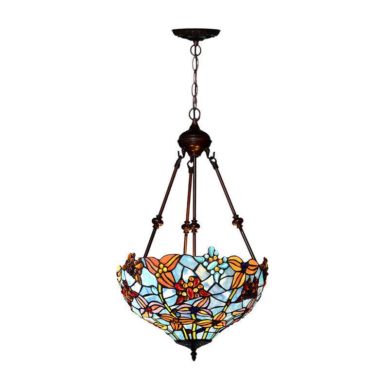 2 Lights Blossom Chandelier Lamp Tiffany Style Red Blue Stained Glass - Rebooters