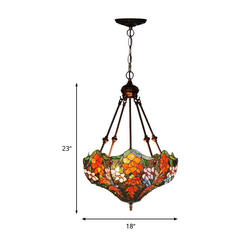 3 Lights Chandelier Pendant Light Mediterranean Flower Stained Art Glass Hanging Lamp - Rebooters
