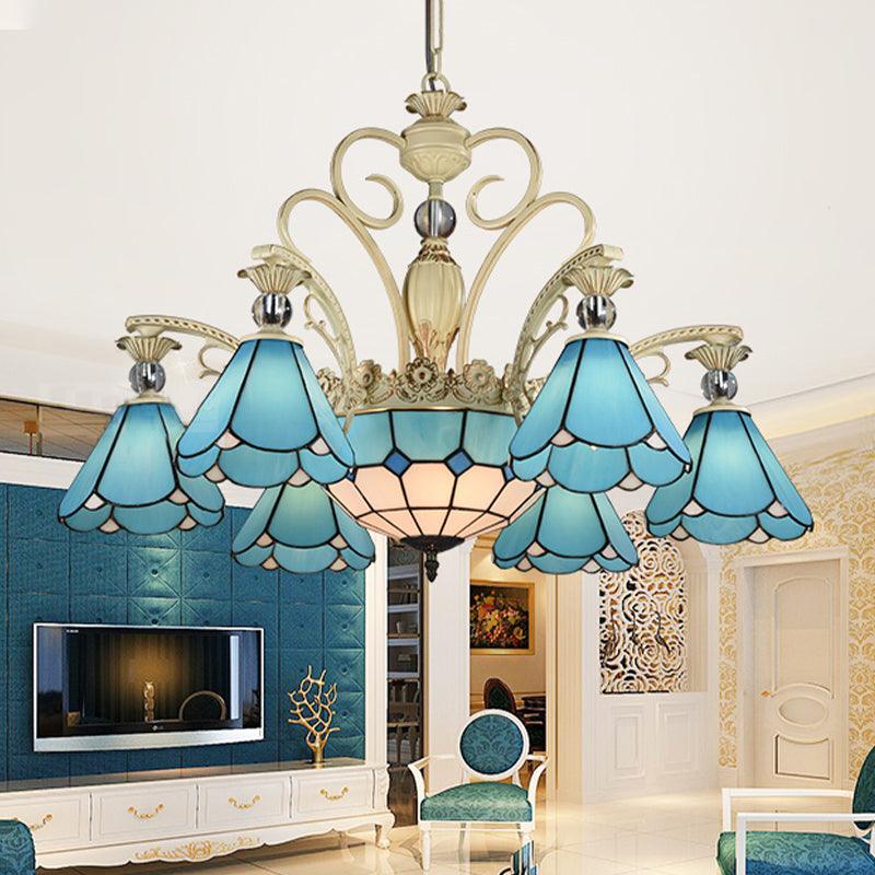 9/11 Lights Chandelier Light Baroque Conical Blue Glass - Rebooters