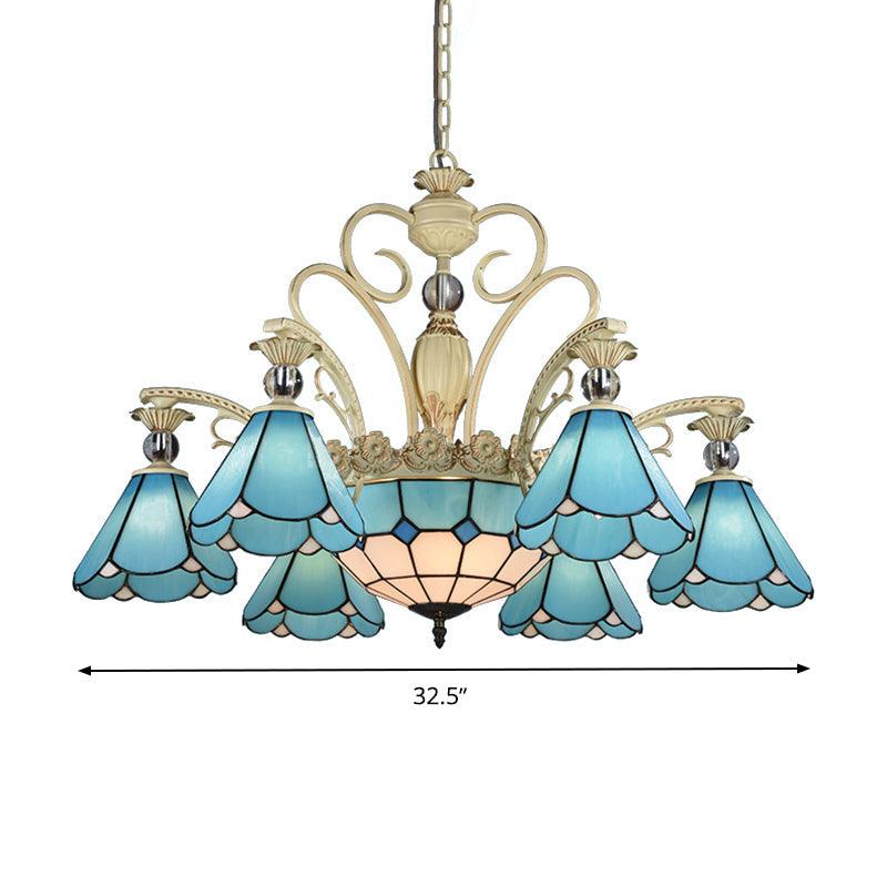 9/11 Lights Chandelier Light Baroque Conical Blue Glass - Rebooters