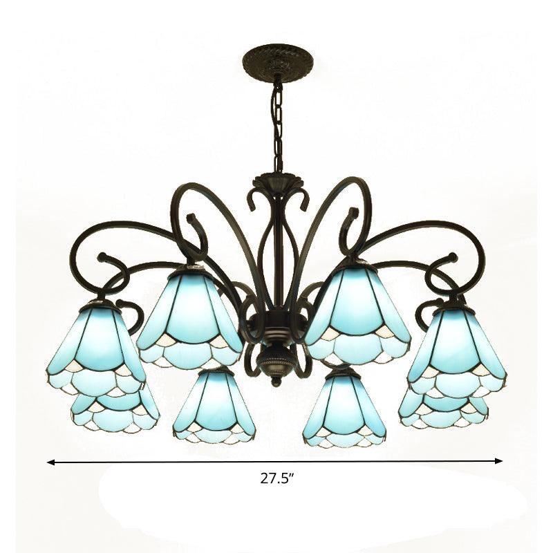 Black 5/6/8 Lights Chandelier Light Fixture Tiffany Style Blue Glass Cone Lamp - Rebooters