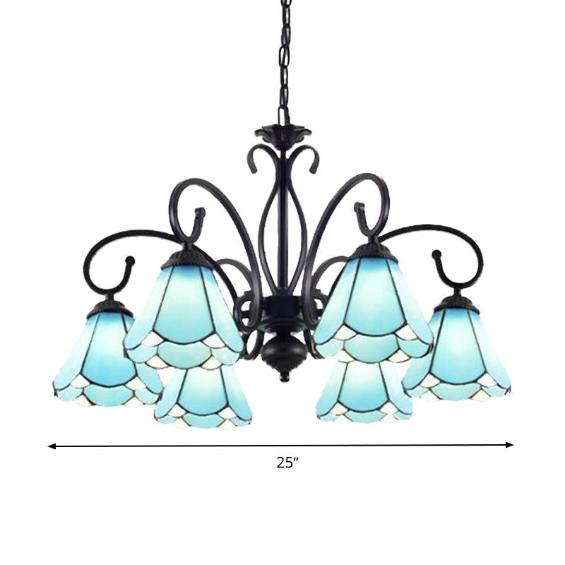 Black 5/6/8 Lights Chandelier Light Fixture Tiffany Style Blue Glass Cone Lamp - Rebooters