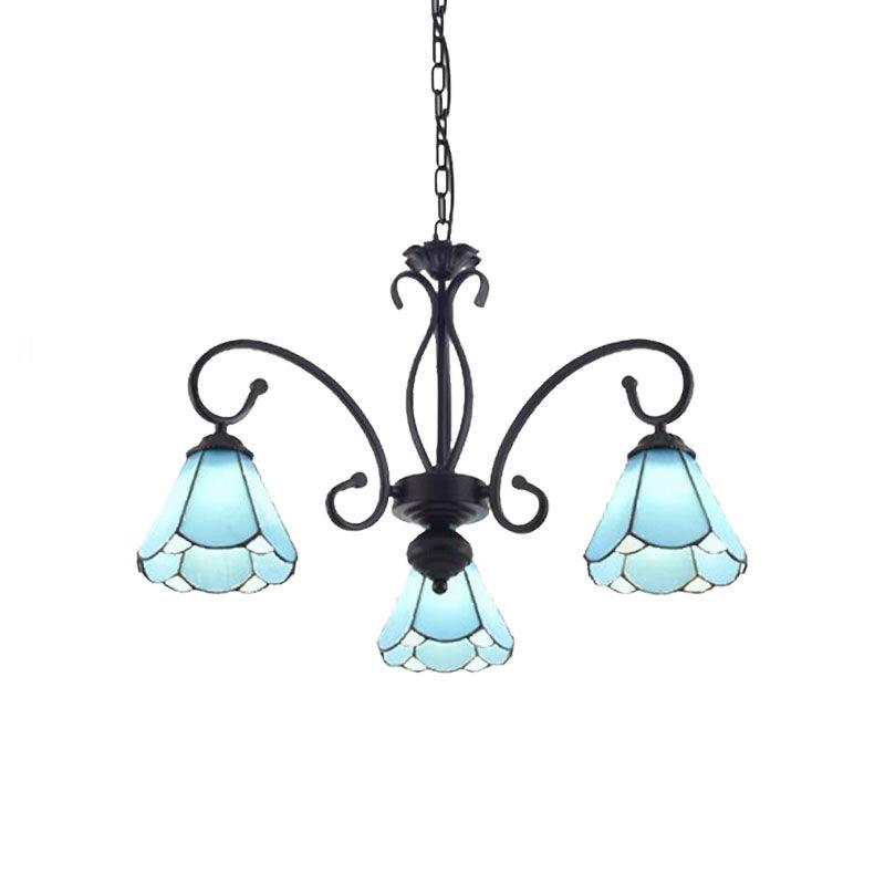 Black 5/6/8 Lights Chandelier Light Fixture Tiffany Style Blue Glass Cone Lamp - Rebooters