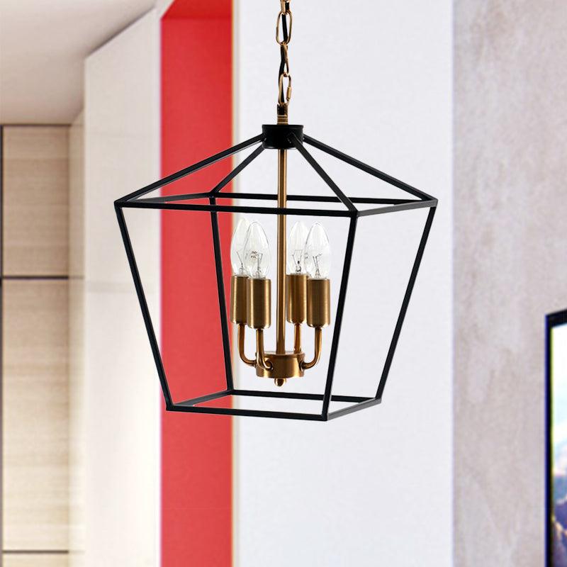 4-Light Indoor Hanging Chandelier Lamp Black Pendant Light - Rebooters