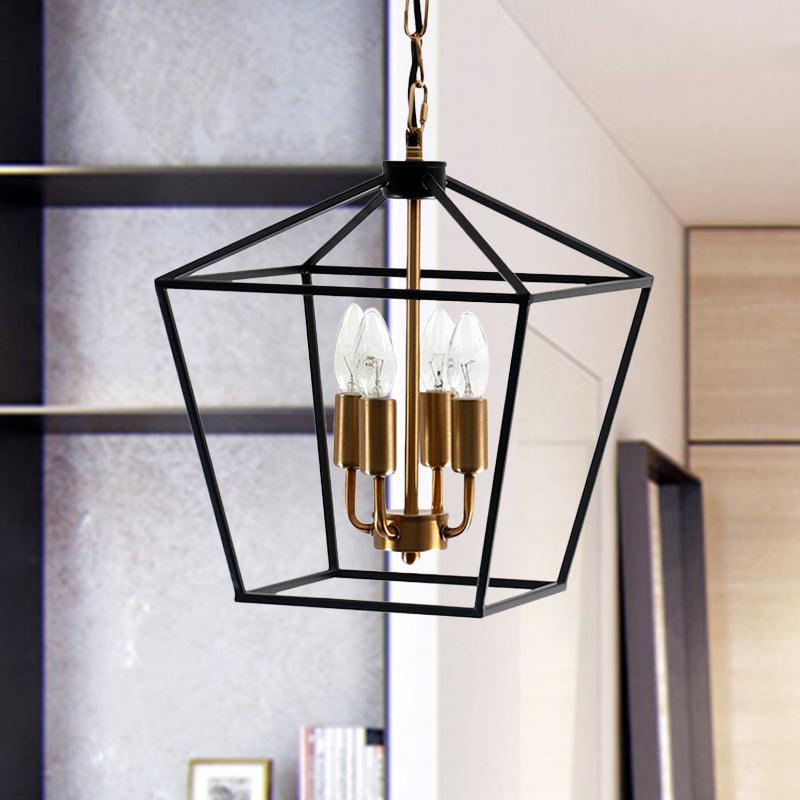 4-Light Indoor Hanging Chandelier Lamp Black Pendant Light - Rebooters