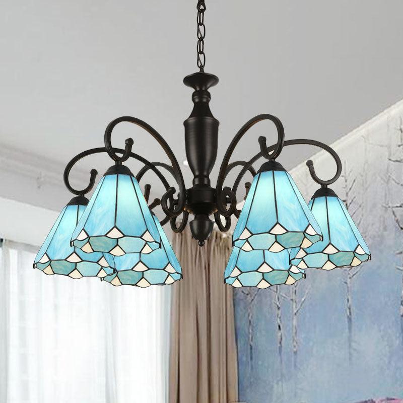 6 Lights Conical Domed Chandelier Pendant Light Baroque - Rebooters