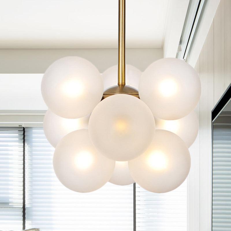 Ball LED Chandelier Pendant Lighting Modern Textured White Amber Glass 9 Heads Dining Room Lamp - Rebooters