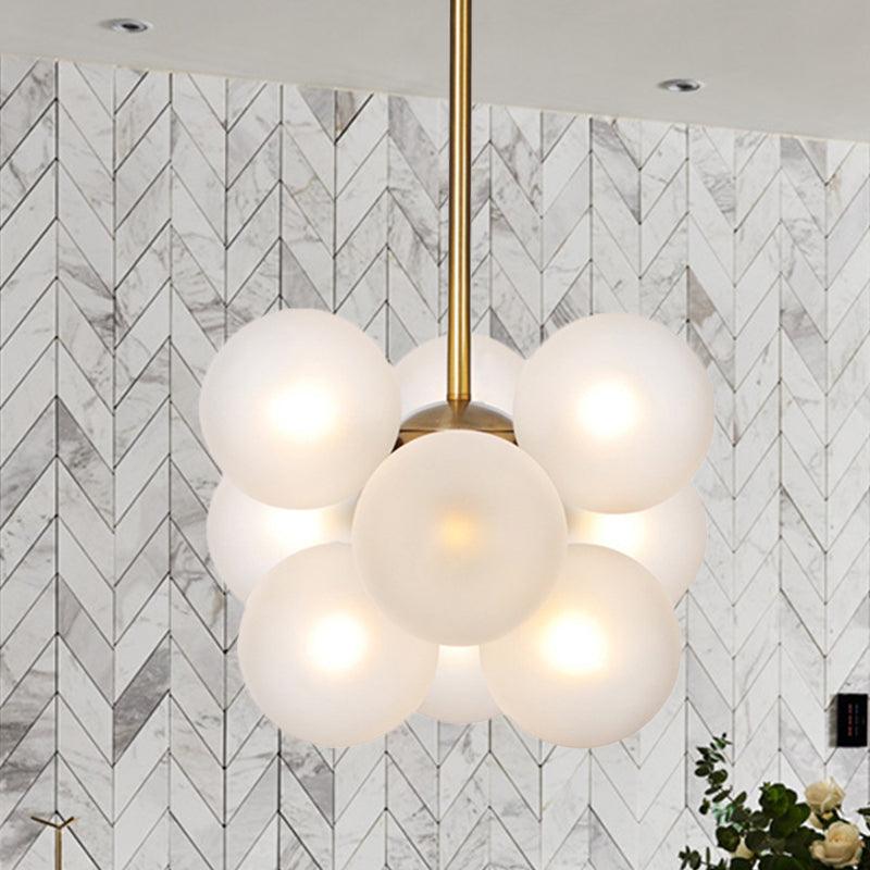 Ball LED Chandelier Pendant Lighting Modern Textured White Amber Glass 9 Heads Dining Room Lamp - Rebooters