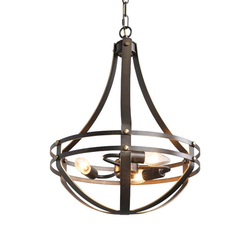 3 Heads Foyer Hanging Chandelier Light Vintage Style Black Pendant Lamp - Rebooters