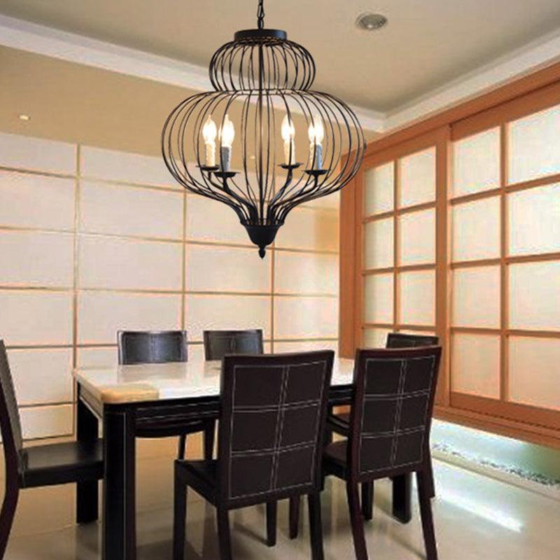 5-Light Gourd Shape Chandelier Pendant Black Iron Fixture - Rebooters