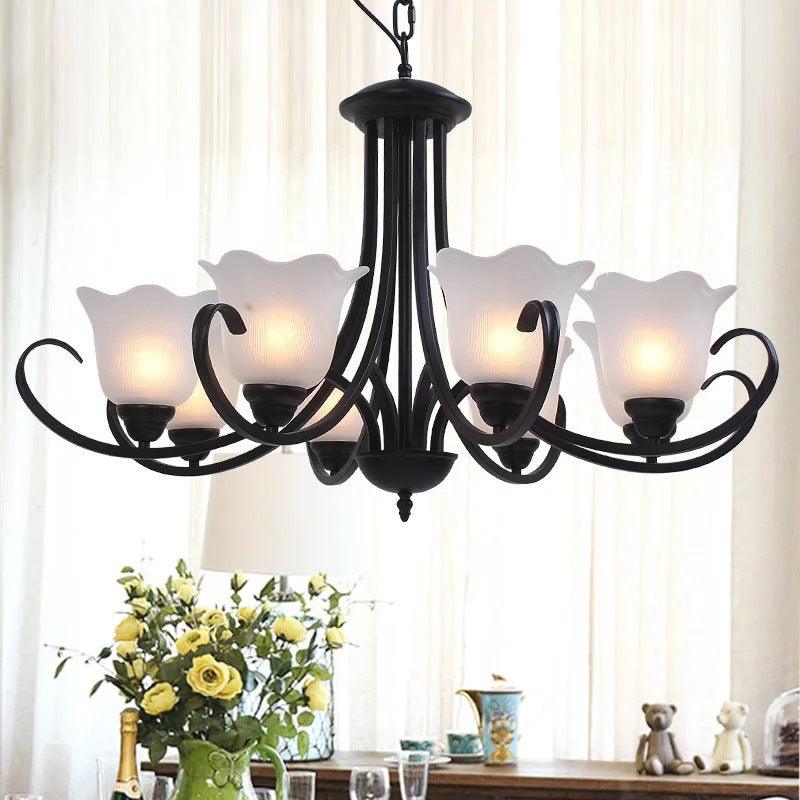 3/6/8 Bulbs Bell Chandelier Light Traditional Black Frosted Glass - Rebooters