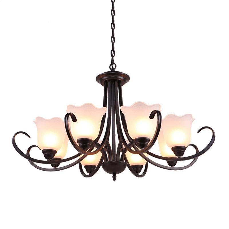 3/6/8 Bulbs Bell Chandelier Light Traditional Black Frosted Glass - Rebooters