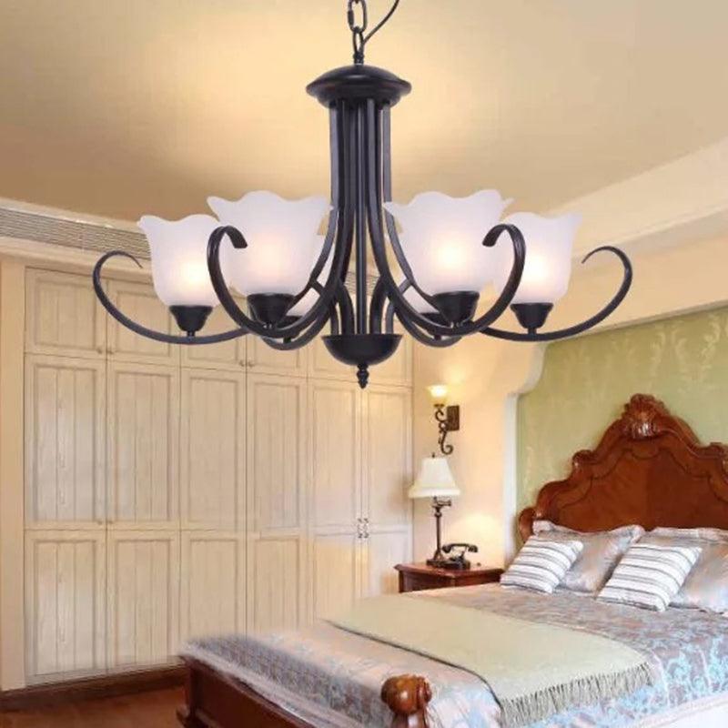 3/6/8 Bulbs Bell Chandelier Light Traditional Black Frosted Glass - Rebooters