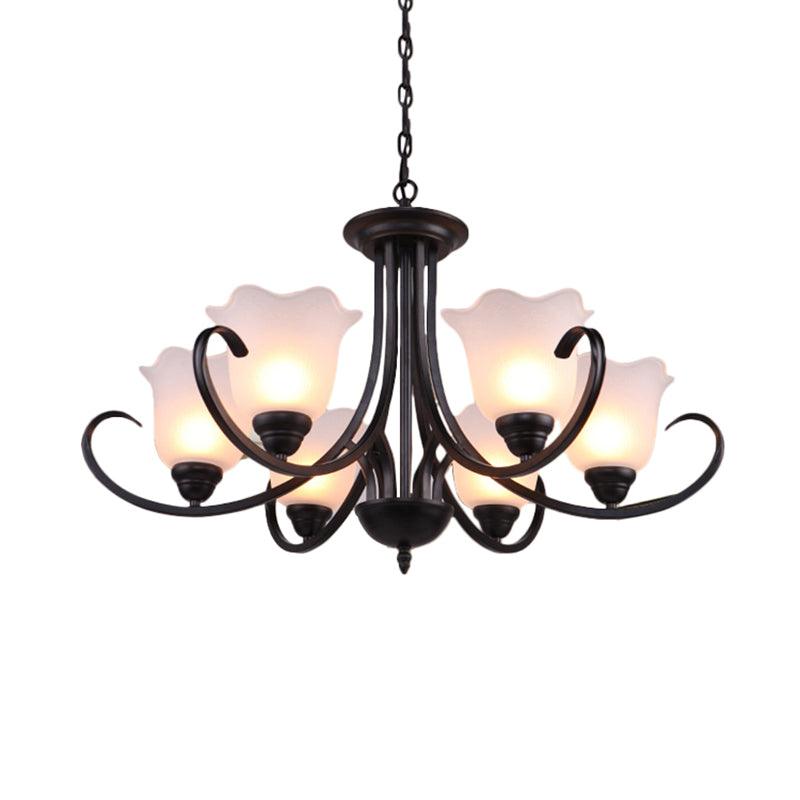 3/6/8 Bulbs Bell Chandelier Light Traditional Black Frosted Glass - Rebooters