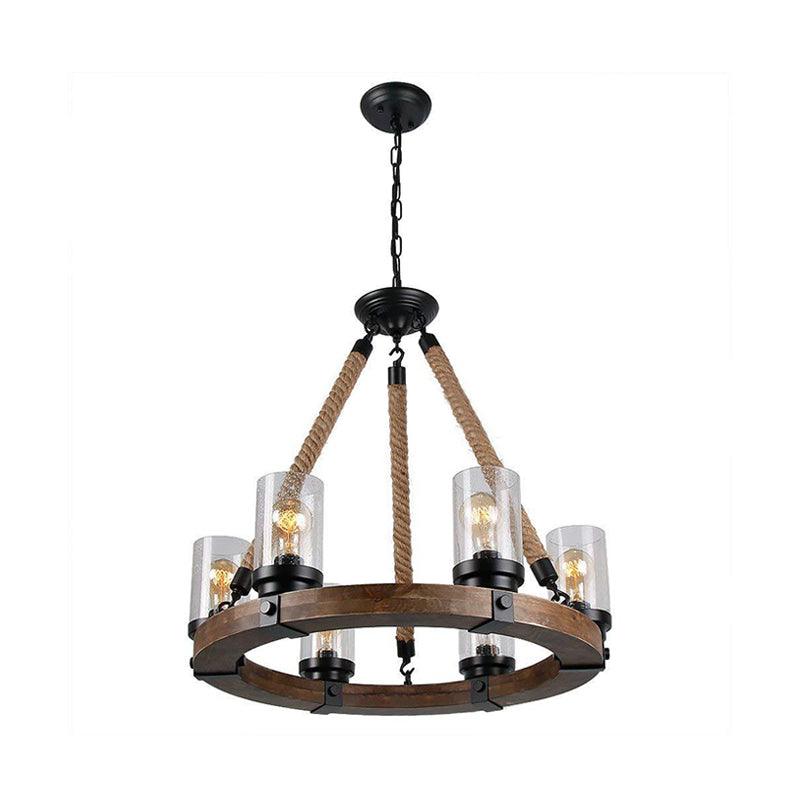 Beige Wheel Pendant Lighting Traditional Wood Chandelier - Rebooters