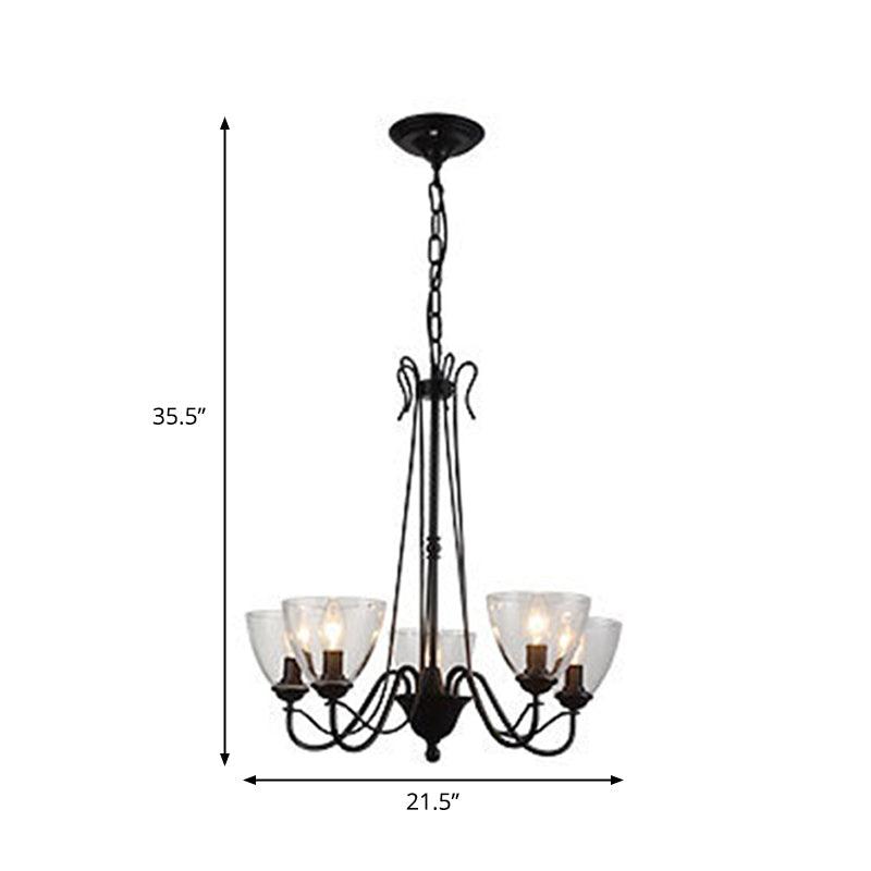 Black 3/5 Lights Pendant Chandelier Clear Glass Scroll Light - Rebooters